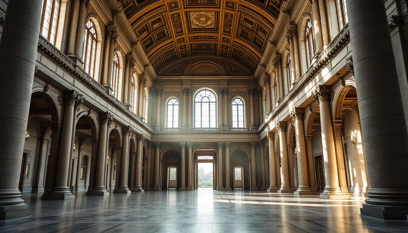 A long marble hall lined with columns and arched windows